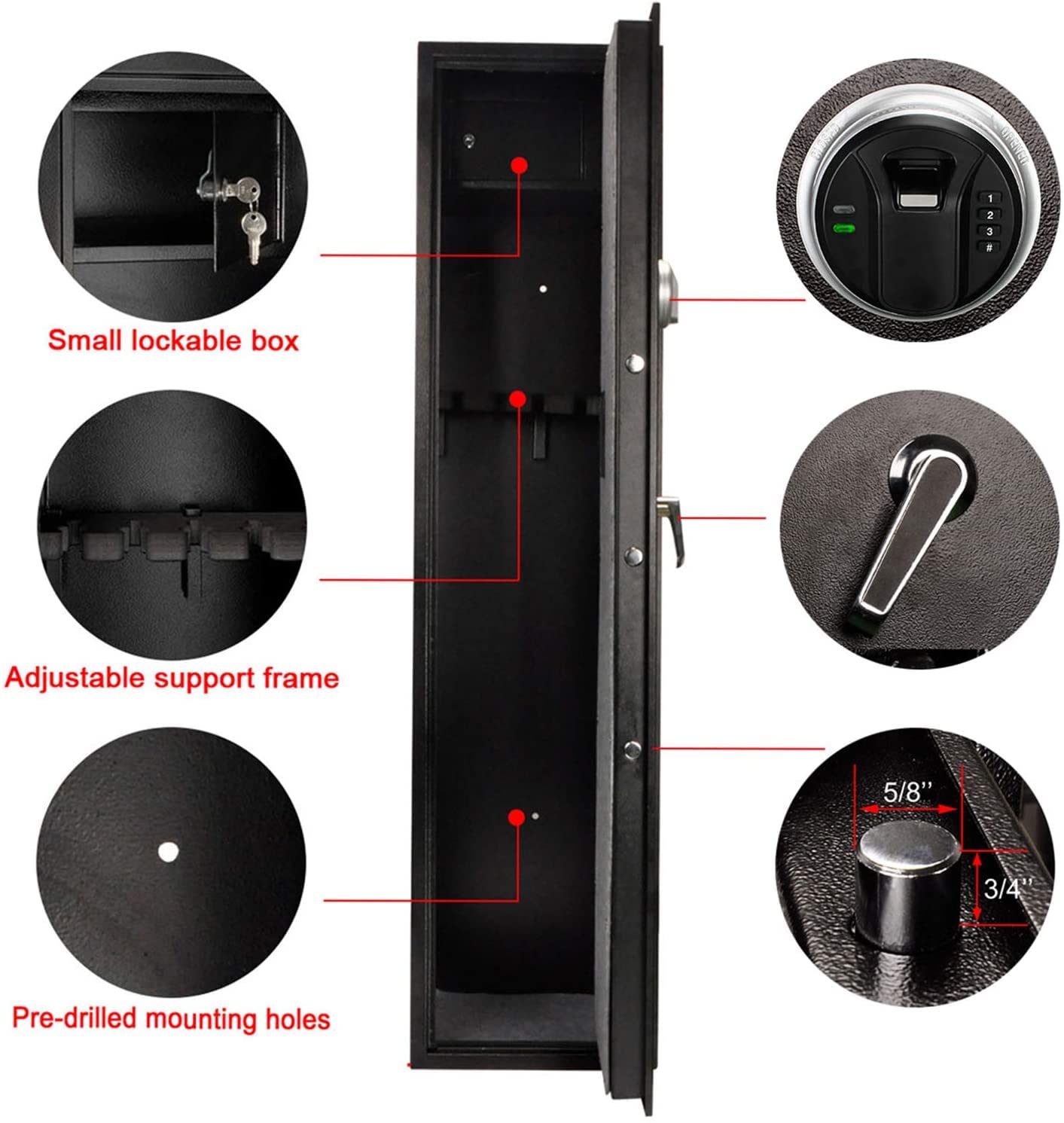 Rifle Gun Safe, Quick Access Long Gun Safe, 5-6 Gun Metal Rifle Gun Security Cabinet for Rifle with/Without Scope with Separate Handgun Rest, Lockbox and Removable Shelf - WoodArtSupply