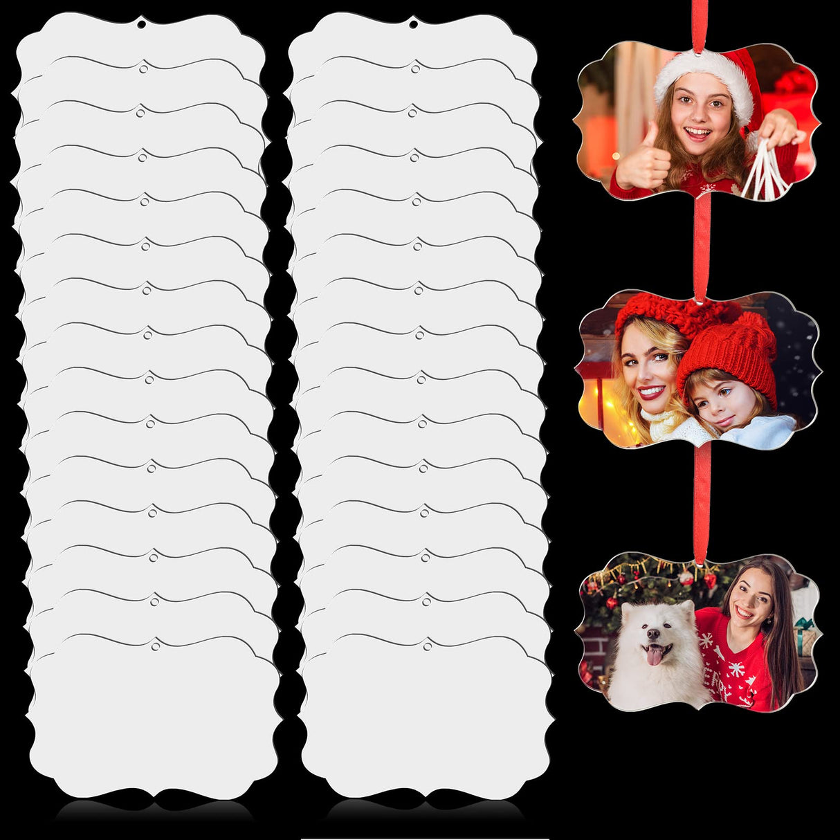 32 Pieces Christmas Sublimation Ornament Blanks Hanging Sublimation MDF Personalized Blank Ornament Double Side Sublimation Blanks Pendants with Ropes for Christmas DIY Craft Wedding Party Home Decor Maitys