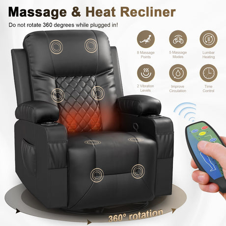 YONISEE Living Room Furniture Set, Loveseat Recliner 2 Seater and 360° Swivel Recliner Chair with Massage, Luxury Reclining Sofa 2PC Set for Living Room (2+1) YONISEE