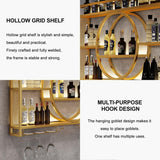 OMKUOSYA Wine Rack Wall Mounted with LED Light, 3-Tier Metal Floating Bar Shelves Wine Glass Holder, Liquor Bottle Storage Display Shelf for Home Bar, Dining Room & Kitchen (Gold, 39.4in/100cm) OMKUOSYA