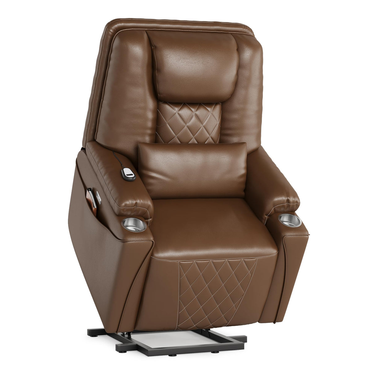 IDEALHOUSE Electric Power Lift Recliner Chair Sofa, Power Lift Chair for Elderly, 3 Positions, Side Pockets, and Cup Holders, USB Ports, Recliner Chair with Remote for Living Room, Brown IDEALHOUSE