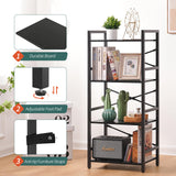 Yoobure 4 Tier Bookshelf - Small Book Shelf Industrial Bookcase, Narrow Book Case Book Storage Organizer for CD/Movie/Book, Bookshelves for Bedroom Office Living Room Black Yoobure