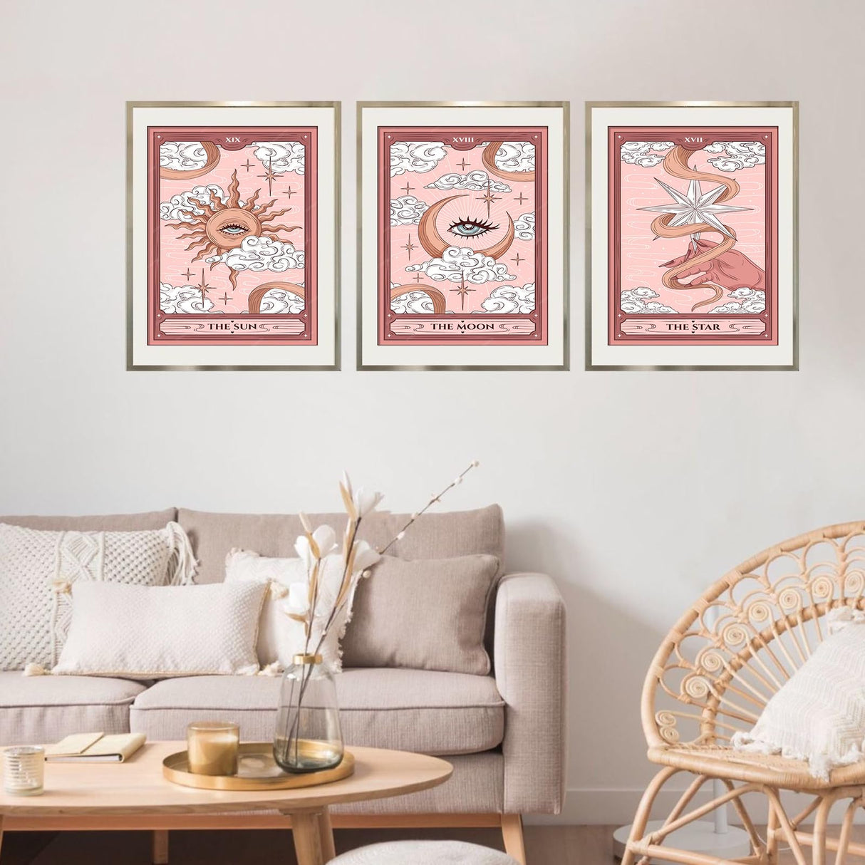 KICHANG 3Pcs Pink Tarot Diamond Painting Kits for Adults,5D Diamond Painting Diamond Art Kits,Diamond Art Diamond Painting Kits,Round Diamond Dot Full Drill Diamonds Crafts for Wall Decor&Gift-12x16in KICHANG