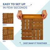 CLOVERHOLM Pack of 4 Pieces Teak Deck Tiles Border (2 Male-Pegs, 2 Female-Hook), Trim Pin End of Outdoor Floor Tiles, Loop End Piece for 12”x12" Shower Floor Wood, Dance Floor (12 Inch, Natural) CLOVERHOLM