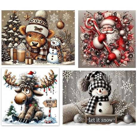 TCDZMYGS 4 Pack Christmas Paint by Numbers Kit for Adults Beginner,Paint by Number Kits Without Frames,DIY Acrylic Oil Painting by Numbers for Home Wall Decor 12x12-12x16 inch TCDZMYGS