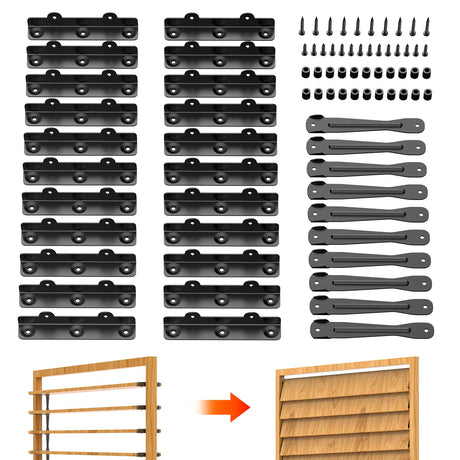 Suemisi Louver Bracket Kit, Louver Haedware Set, Sunblind System and Fence Louver System for Garden, Shutters and Blinds,Complete Kit for 11 Boards Black (1) Suemisi