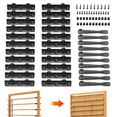 Suemisi Louver Bracket Kit, Louver Haedware Set, Sunblind System and Fence Louver System for Garden, Shutters and Blinds,Complete Kit for 11 Boards Black (1)