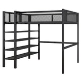Bellemave Full Size Loft Bed with 4-Tier Shelves and Storage, Metal Loft Bed with Bookshelf, Full Size Loft Bed with Storage Stairs(with Bookshelf, Black) Bellemave