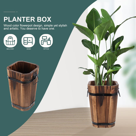 Tofficu Wooden Barrel, Wooden Bucket Barrel Planters, Rustic Retro Whiskey Barrels Bucket with Handle, Planter, Plant Pots, Whiskey Barrel Planter, Water Wishing Well Pail for L Pots Tofficu