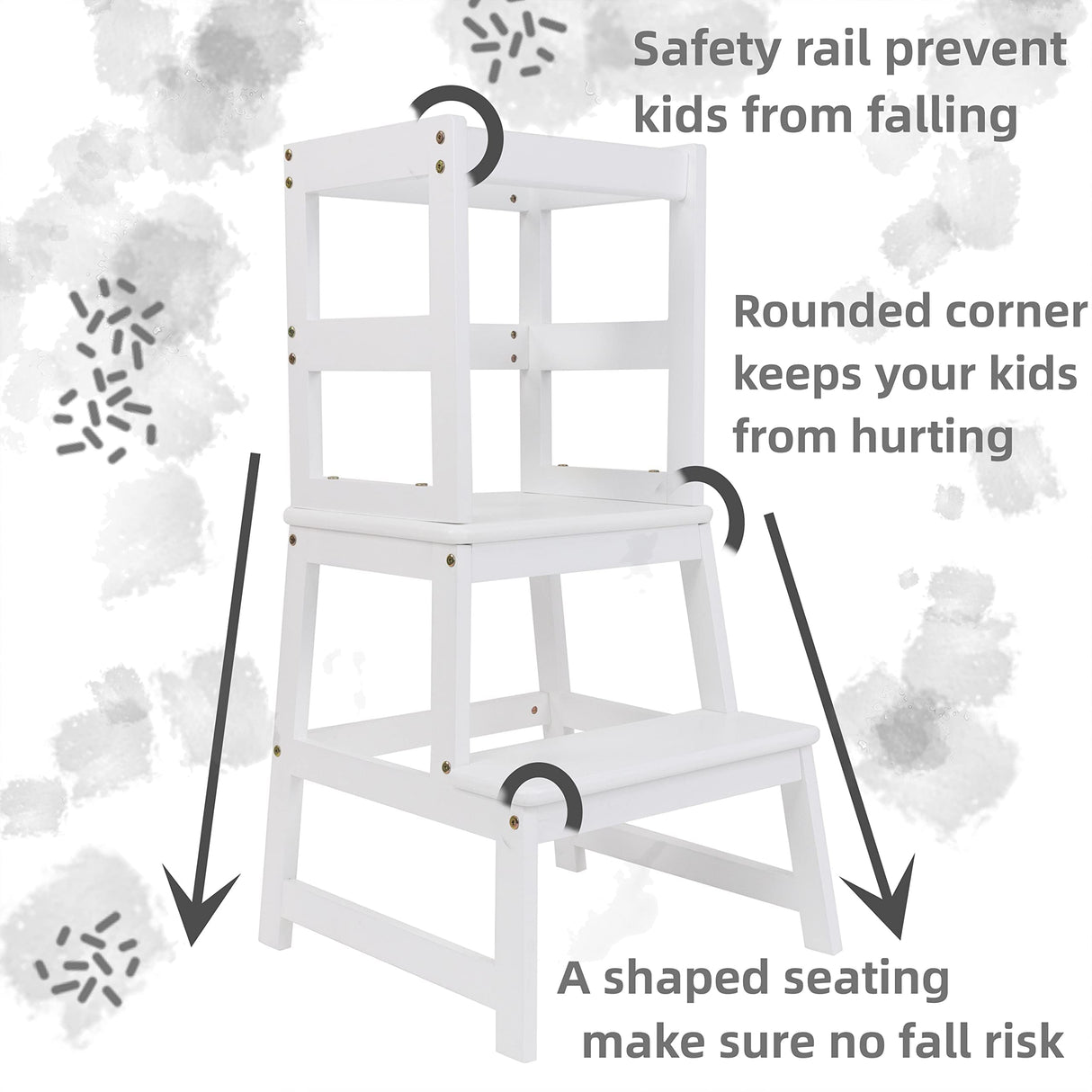 Popin Lover Kitchen Step Stool for Kids and Toddlers with Safety Rail, White Kids Step Stool Standing Tower Stool for Bathroom& Kitchen Popin Lover