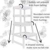 Popin Lover Kitchen Step Stool for Kids and Toddlers with Safety Rail, White Kids Step Stool Standing Tower Stool for Bathroom& Kitchen Popin Lover