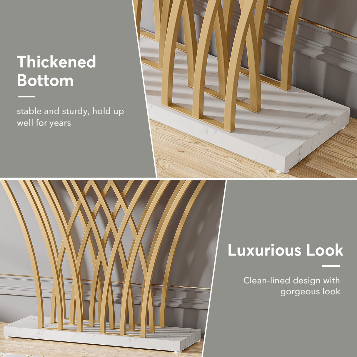 Tribesigns 59 inch Gold Console Table, Modern Entryway Table with Grid-Shaped Metal Base for Entrance, Hallway, Entryway, Living Room(White Faux Marble & Gold) Tribesigns