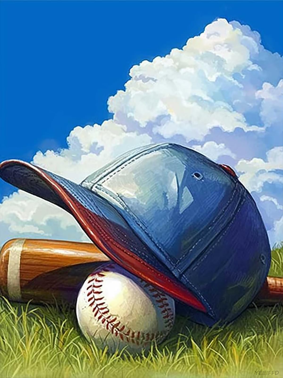 YEEIFFD Baseball Cap Diamond Art Painting Kits for Adult, Ball Sports 5D Diamond Art for Adults, Round Drill Painting by Diamonds Art and Crafts for Home Wall Decor Gift 12x16 Inch YEEIFFD