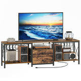 YATINEY TV Stand with Power Outlet Up to 75 Inch, Entertainment Center with 2 Fabric Drawers, TV Console Table with Open Storage Shelves for TVs, Cable Management, for Living Room, Bedroom, DS18UBRY1 YATINEY