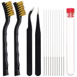 KITANIS 3D Printer Nozzle Cleaning Kit with Brush - 10 Pieces 0.4 mm Cleaning Needles, 2 Types Sophisticated Tweezers and 2 Pieces Cooper and Stainless Wire Cleaning Brushes KITANIS