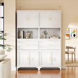 InaryLof 74.8"H Kitchen Storage Cabinet with 4 Doors and 2 Drawers, Open Countertop and Adjustable Tiers for Bathroom Storage，Tall Metal Cabinet For Kitchen, Dining Room, Living Room, Bathroom (White) InaryLof