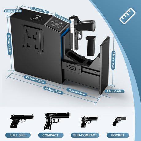 NIANPU Bedside Biometric Gun Safe for Handgun-Quick Access Pistol Safe with Fingerprint,PIN&Key-Sliding Gun Lock Box with Wireless Charging-Mounted Handgun Safe for Nightstand NIANPU