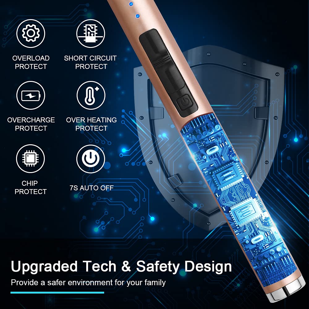 SUPRUS Electric Lighter Candle Type C Rechargeable Lighter with Upgraded LED Battery Display Safety Switch Flameless Plasma Windproof for Candle Cooking BBQs Fireworks (Champagne Gold) SUPRUS