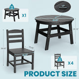 PamapicLife 5 Piece Round Outdoor Dining Set, Relaxing HDPE Outdoor Table and Chairs with 105° Ergonomic Backrest, All-Weather Patio Table and Chairs Set with Umbrella Hole for Porch, Poolside, Black PamapicLife