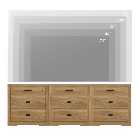 WAMPAT 3-in-1 Rustic Dresser Combo, Large Storage Chest of Drawers, 94.5" Wide Farmhouse Media Console, Vintage Oak WAMPAT
