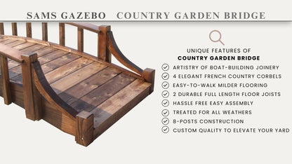 SamsGazebos Country Wood Garden Bridge, 8', Brown - WoodArtSupply