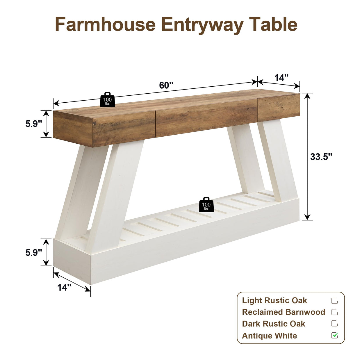 OKD 60" Farmhouse Entryway Table with Drawer, Console Table Behind Sofa, Narrow Long Entryway for Hallway, Living Room, Hallway, Behind Couch(Antique White) OKD