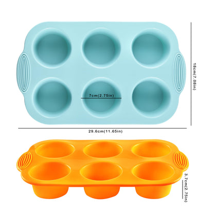 2PCS Silicone Muffin Cupcake Pan Molds, Ohola 6-Cavity Nonstick Silicone Muffin Pans for baking, Perfect for Cupcakes, Muffin, Brownies and More, BPA Free, 2 Pack (Orange and Peacock Blue)