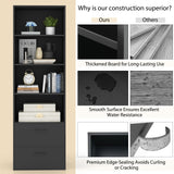 IFANNY 74" Tall Bookcase, Freestanding Bookshelf w/ 4 Open Shelves & 2 Drawers, Modern Display Shelf with Anti-Toppling Device, Wooden Book Shelf for Bedroom, Study, Living Room, Office (Black, 74''H) IFANNY