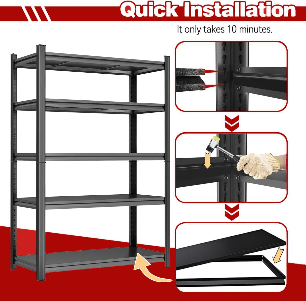 40"Wx63"H Metal Garage Shelving Unit,Metal Storage Shelves 5 Tier Adjustable Shelving Unit Garage Shelves for Kitchen Warehouse Pantry Basement,Rust-Resistant, 63"H x 40"W x 13.8"D,Black Metallitrend