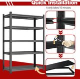 40"Wx63"H Metal Garage Shelving Unit,Metal Storage Shelves 5 Tier Adjustable Shelving Unit Garage Shelves for Kitchen Warehouse Pantry Basement,Rust-Resistant, 63"H x 40"W x 13.8"D,Black Metallitrend