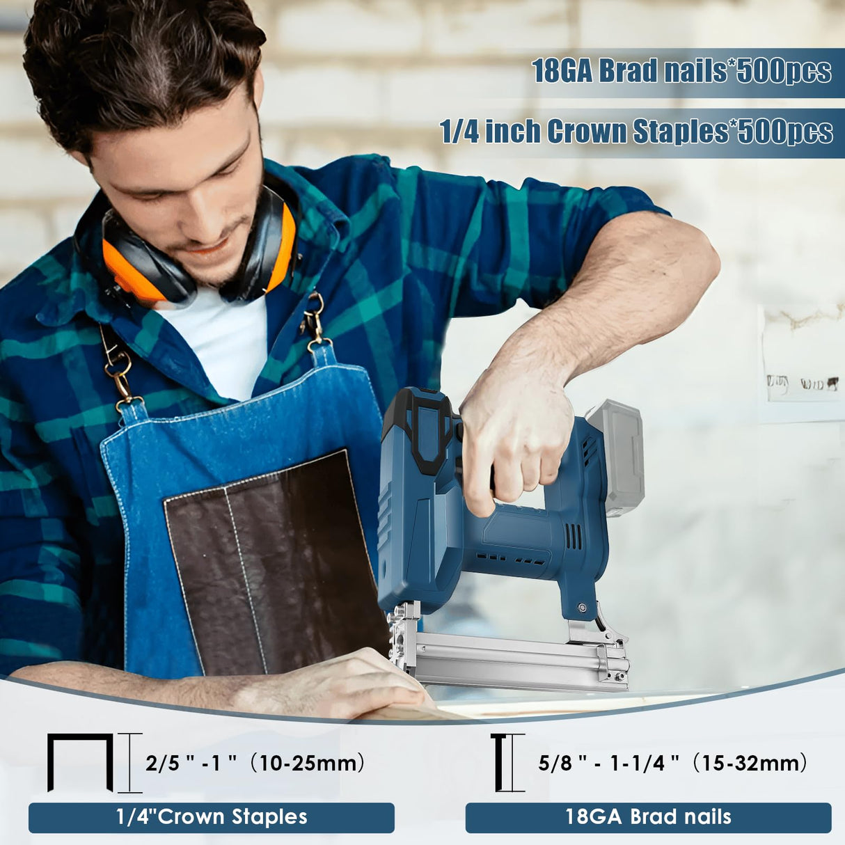 Cordless 18 Gauge Brad Nailer for Makita 18V LXT Battery, 2 in 1 Electric Stapler Nailer with 500 Nails and 500 Staples, Dual Protection Design, for Home Improvement, Woodworking (No Battery) LEZZYRUCK