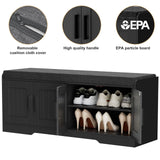 Homleke 2-Tier Storage Bench, Shoe Bench with Thickened Padded Seat Cushion, Entryway Bench with 4 Doors, Adjustable Shelf, 13.8" D x 45.3" W x 18.5" H, for Entryway, Living Room, Bedroom, Black Homleke