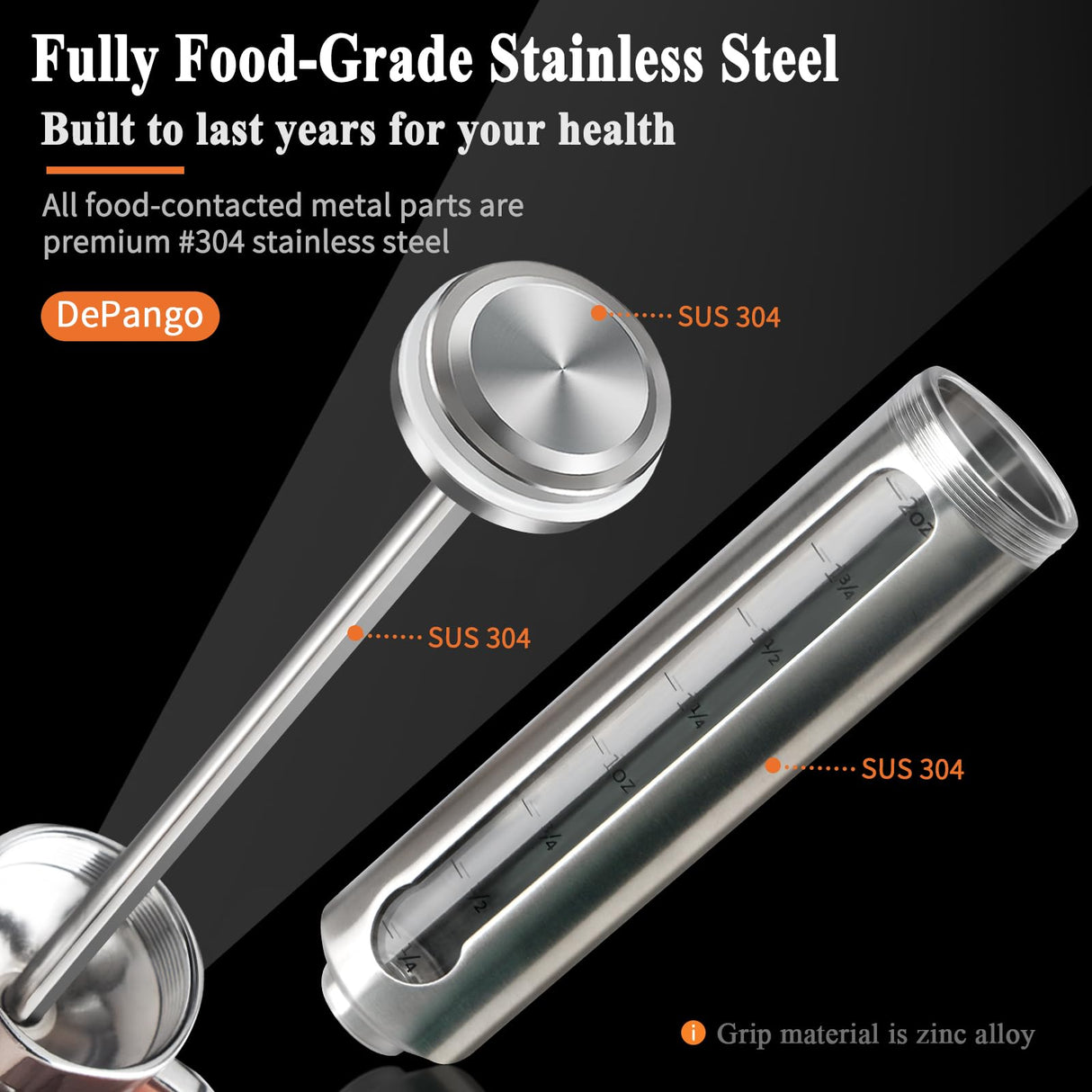 DePango Meat Injector, Stainless Steel Marinade Injector Flavor Syringe Kit with 2-oz Measurement Window for Smoker Food BBQ Grill, Cooking Turkey Chicken Steak Beef Brisket Pork-Chops, 3 Meat Needles DePango