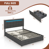 Giantex Grey Upholstered Full Bed Frame with LED Lights, USB Ports and 4 Storage Drawers Giantex