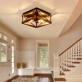 MAYNA 2-Light Industrial Ceiling Light Fixtures, Farmhouse Flush Mount Ceiling Light, Metal and Wood Square Dining Room Light Fixture for Hallway Bedroom Balcony Farmhouse,Black MAYNA