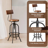 LOKKHAN Industrial Bar Stool-26-32 Inch Adjustable Swivel Round Wood Metal Kitchen Stool Rustic Farmhouse Counter Height Extra Tall Bar Height Stool-Arc-Shaped Backrest,Welded,Set of 2 LOKKHAN