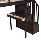 CITYLIGHT Espresso Twin Size Loft Bed with Desk, Storage Staircase, and Drawers CITYLIGHT