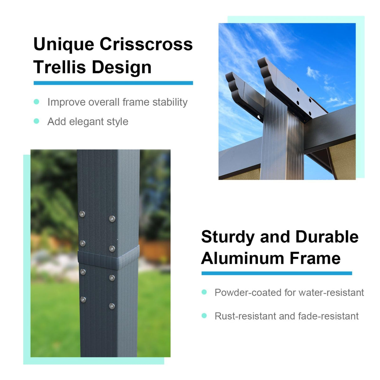 Aoodor 12 x 20 FT Outdoor Pergola with Retractable Shade Canopy, Dark Gray Matte Aluminum Frame, 2 Pieces Roller Shade Curtain, Grape Trellis Pergola Aoodor