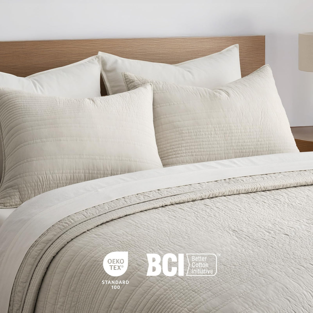 EVERGRACEHOME 100% Cotton Modern Lines Quilt Set King Size, Pre-Washed Soft Striped Coverlet Bedspread, 3 Piece Lightweight Bedding Set for All Season, with 2 Pillow Shams, Birch EVERGRACEHOME