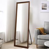 TheiaMo Full Length Mirror Wood Frame, 65×22in Floor Mirror Full Body Mirror with Standing Holder Hanging Wall Mirror, Stand Large HD Mirror, Dressing Mirror for Bedroom/Living Room, Walnut TheiaMo