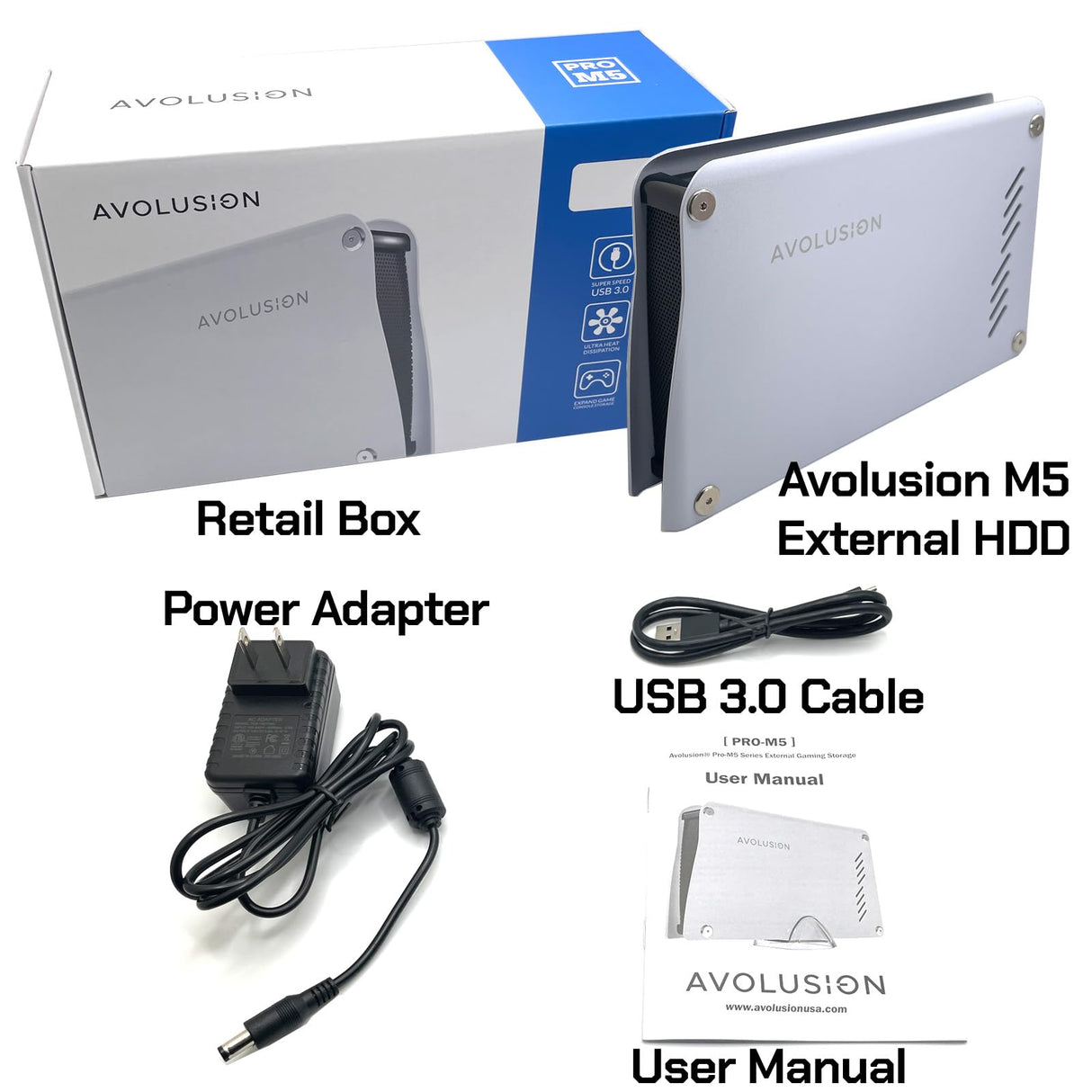 Avolusion PRO-M5 Series 8TB USB 3.0 External Gaming Hard Drive for PS5 Game Console (White, Metal Case) - 2 Year Warranty (Renewed) Avolusion