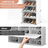 LANTEFUL 10 Tiers Tall Shoe Rack 20 Pair Shoe Organizer Narrow Shoe Rack with Door Portable Shoe Storage Cabinet with Hooks Sturdy Plastic White Shoe Shelf for Entryway and Bedroom LANTEFUL