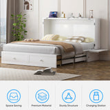 PUREMIND Murphy Bed Queen with Mattress Included - Solid Wood Hideaway Cabinet Bed with 2 Storage Drawers, USB Charging Ports & Headboard - Space-Saving Chest Beds for Home, Guest Room, White PUREMIND