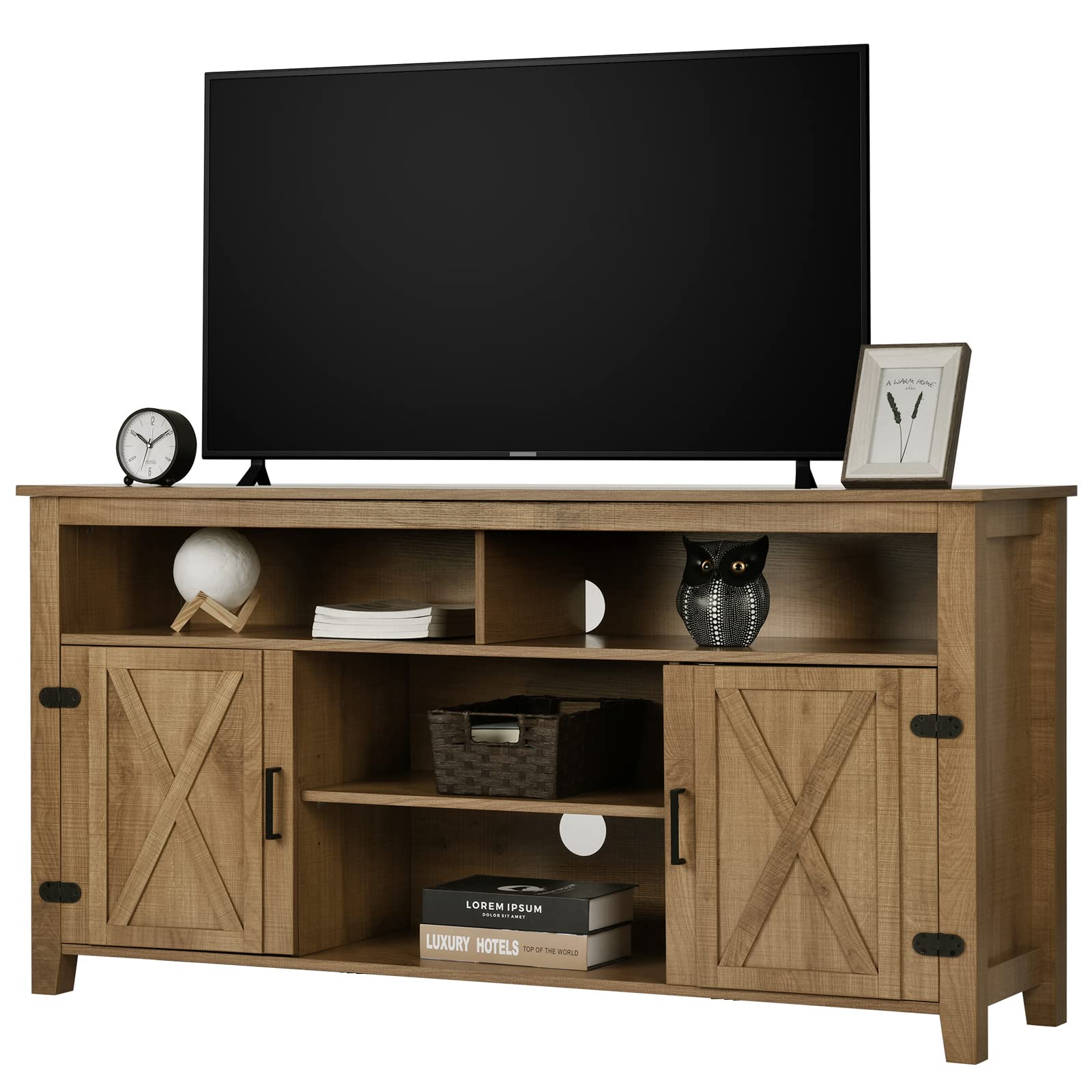 YITAHOME TV Stand Farmhouse Entertainment Center for 65 Inch TV, Rustic TV Console with Storage and Barn Door, Console Table Media Furniture TV Cabinet for Living Room, 59 Inches, Natural Oak - WoodArtSupply