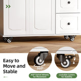 infurnic Kitchen Island with Storage, Rolling Kitchen Island Cart with Drop Leaf, Storage Drawers, Spice Rack, and Towel Rack for Kitchen and Dining Room, White infurnic