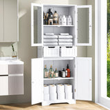 67" Tall White Bathroom Cabinet Bathroom Cabinet Storage Cabinet, Freestanding Storage Cabinet With Glass Door and Adjustable Shelves, Linen Bathroom Cabinet for Living Room, Kitchen, Dining, White TOLEAD
