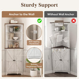Lifewit Tall Corner Cabinet, Farmhouse Storage Cabinet with Barn Door Design & Adjustable Shelves, Home Space Saver for Bathroom, Living Room, Rustic White Lifewit