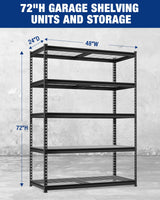 WORKPRO 5-Tier Heavy Duty Metal Shelving Unit, 72”H x 48”W x 24”D, Adjustable Storage Rack with 4000 lbs Capacity, for Garage, Basement, Workshop, Warehouse WORKPRO