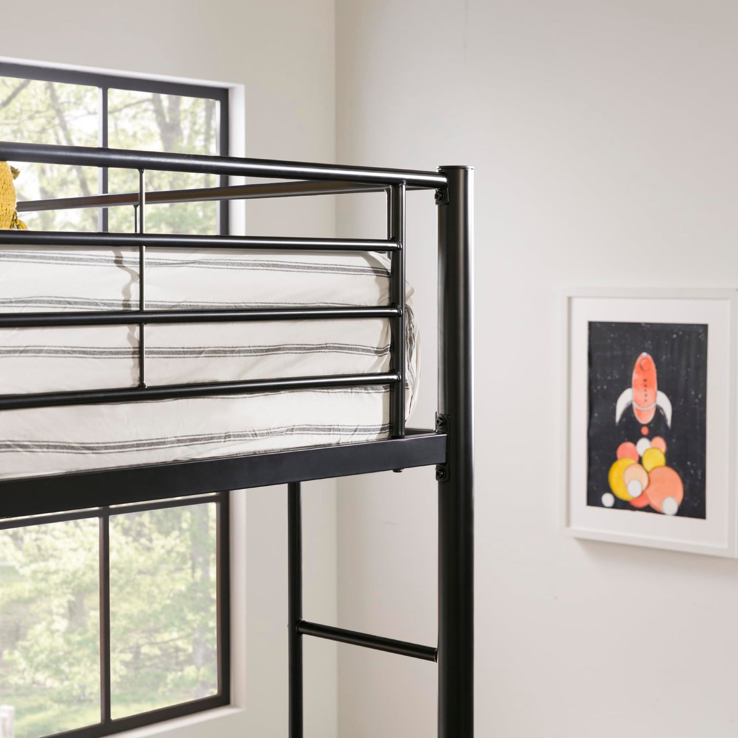 Walker Edison Timothee Urban Industrial Metal Double over Loft Bunk Bed, Full Loft, Black