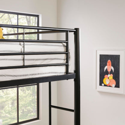 Walker Edison Timothee Urban Industrial Metal Double over Loft Bunk Bed, Full Loft, Black